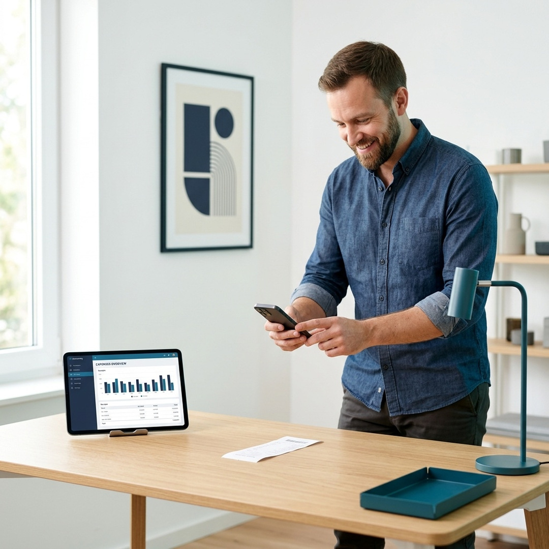 Unternehmer prüft Unterlagen am Schreibtisch — bereit für den Wechsel zu einer digitalen Kanzlei