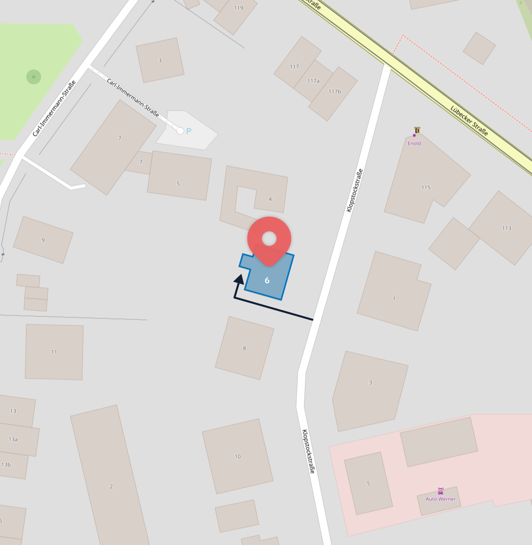 Kartenausschnitt: Standort der Kanzlei in der Klopstockstraße 6, Dresden